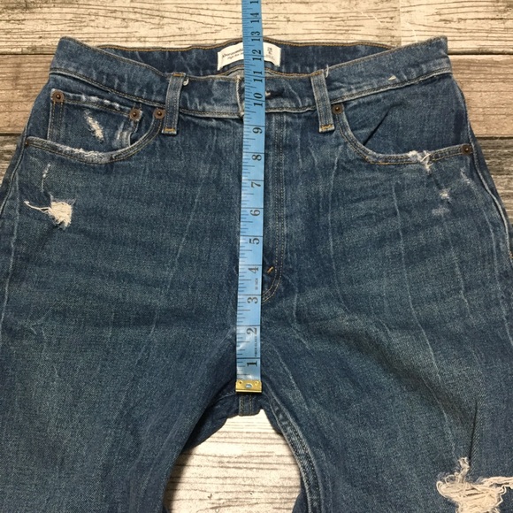 Abercrombie Fitch High Rise Mom Jeans Women’s 28/6R Blue Distressed (Inseam 26) - Picture 3 of 9